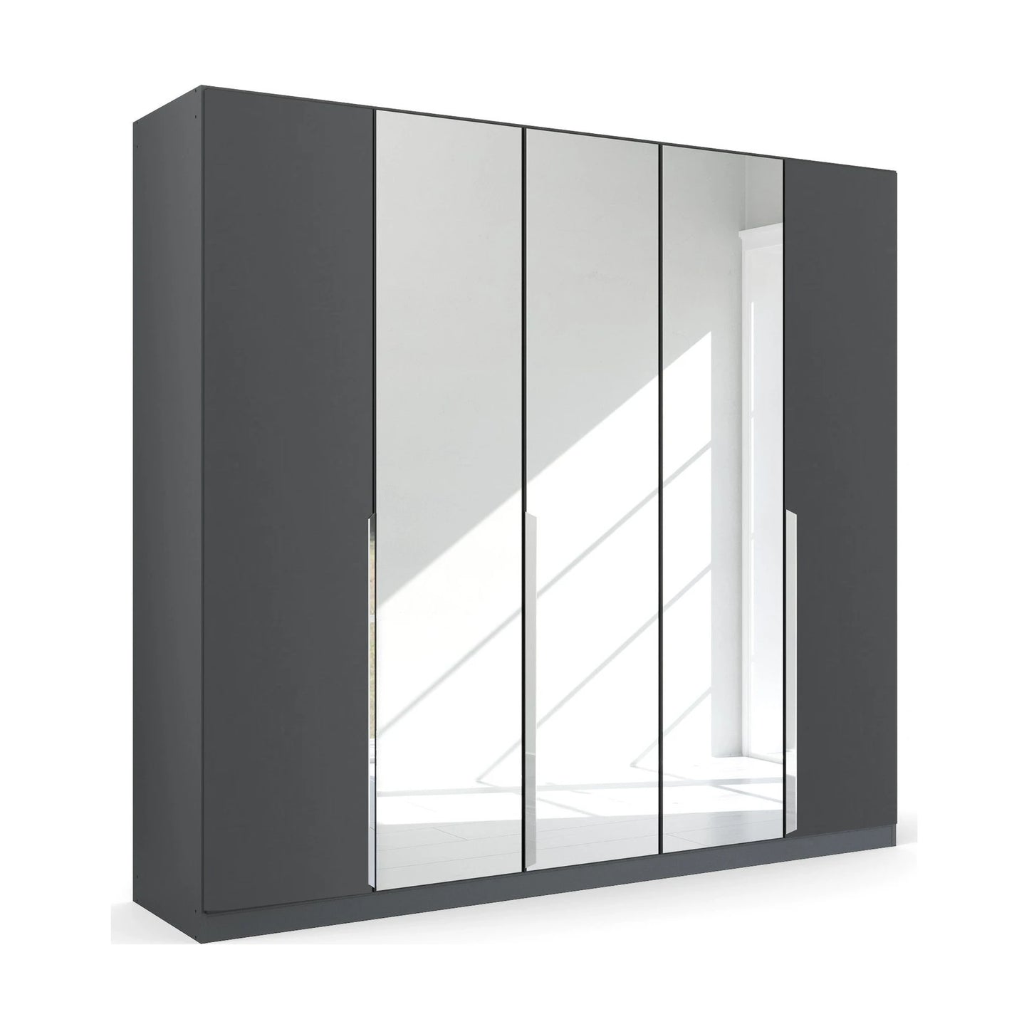 Rauch Glamour Metallic Grey 5 Door Mirrored Wardrobe – 226cm