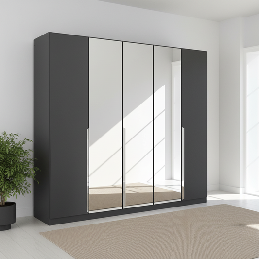 Rauch Glamour 226cm Metallic Grey 5 Door Mirrored Wardrobe