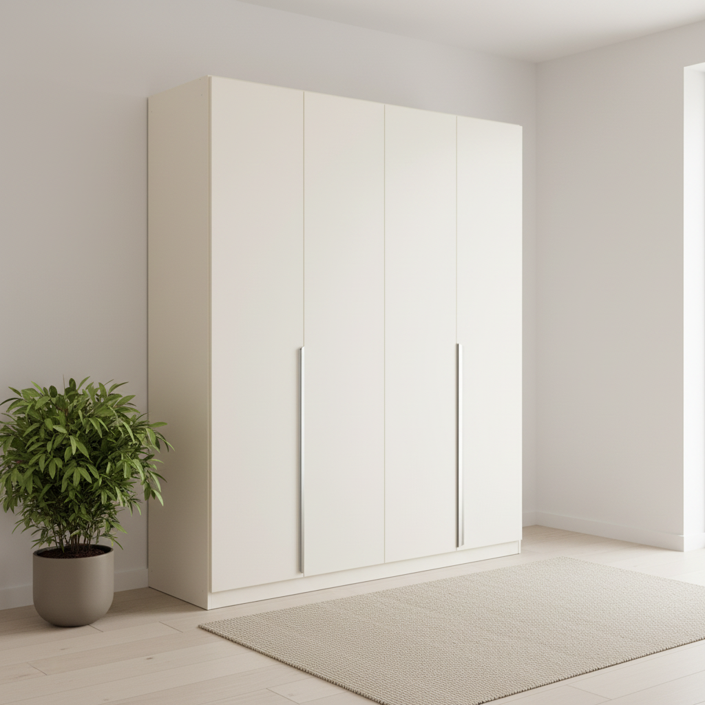 Rauch Glamour White 4 Door Wardrobe with long chrome door handles