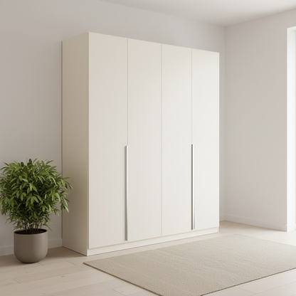 Rauch Glamour White 4 Door Wardrobe with long chrome door handles