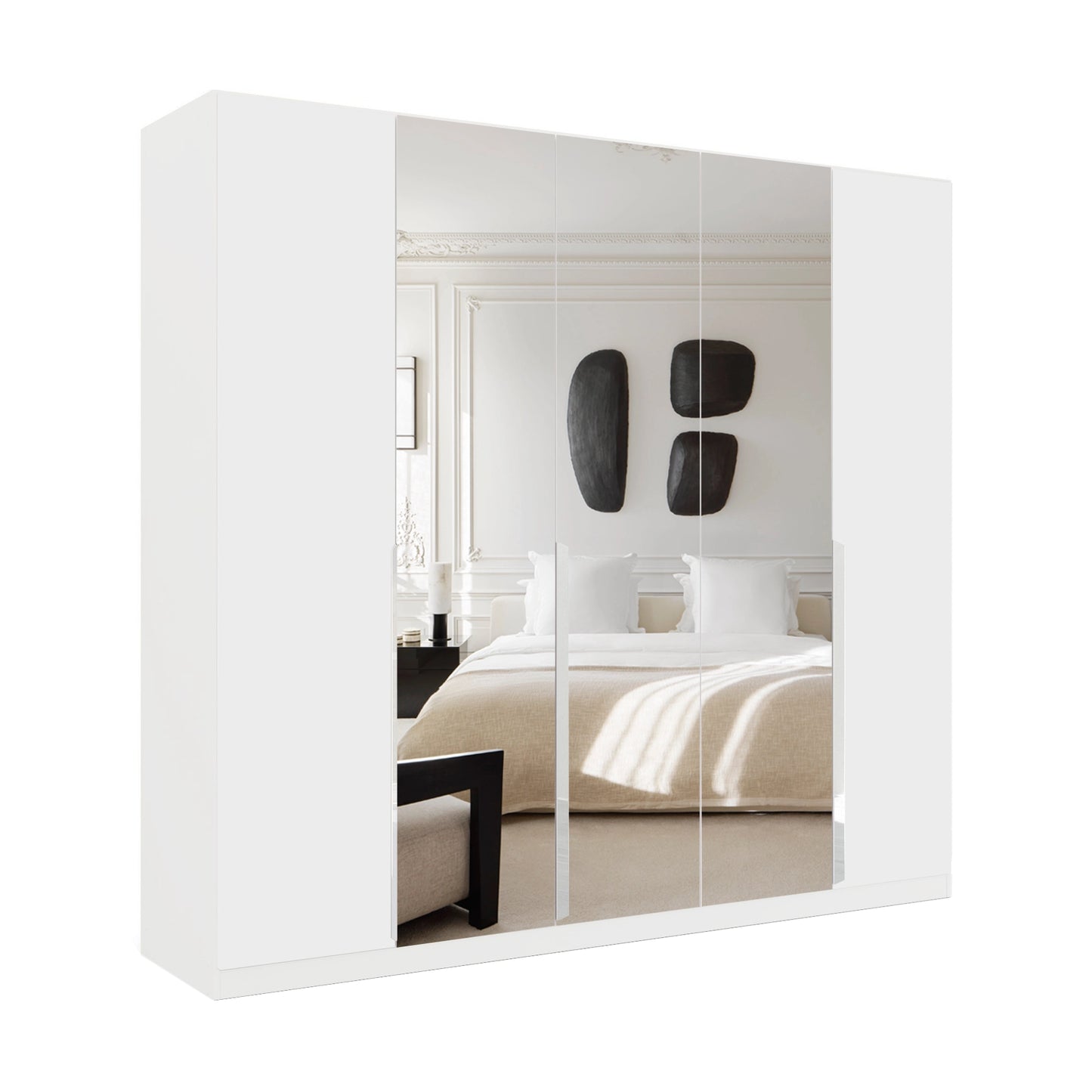 Rauch Glamour White 5 Door Mirrored Wardrobe – 226cm