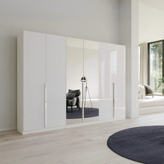 Rauch Glamour White 6 Door Mirrored Wardrobe – 271cm