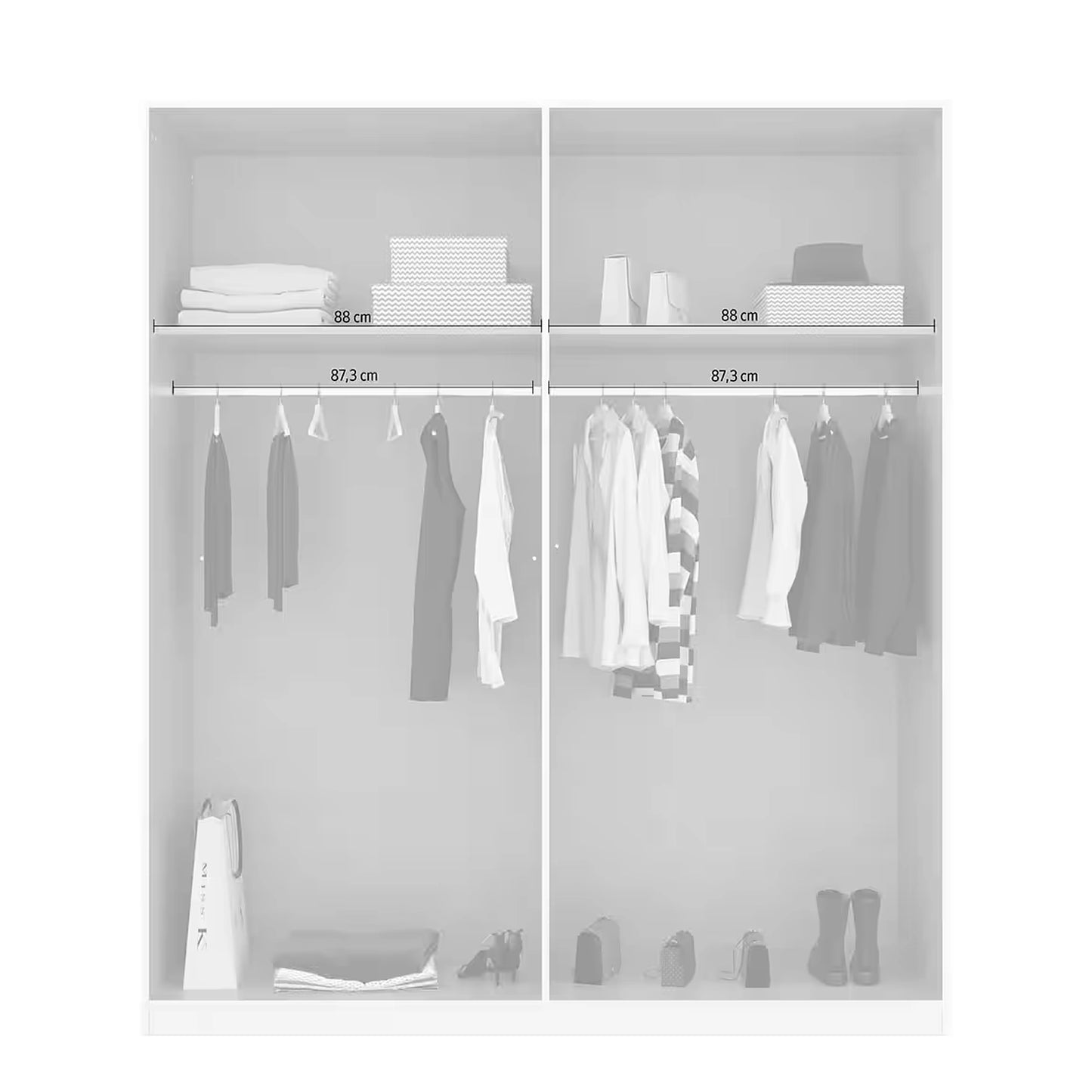 Rauch Glamour 4 Door wardrobe Interior - Dimensions