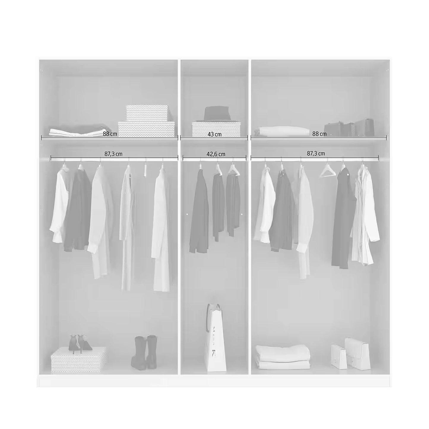 Rauch Glamour 5 Door Wardrobe interior - Dimensions