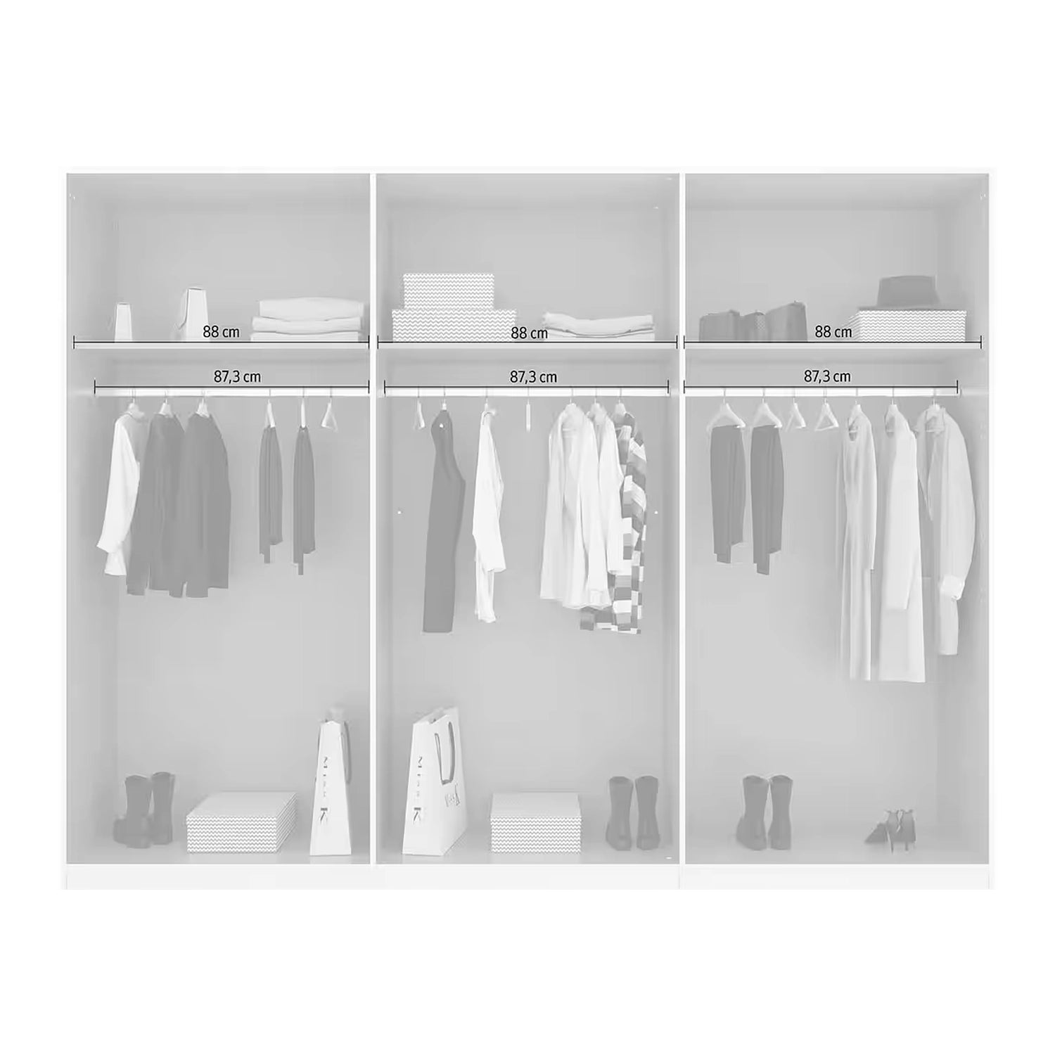 Rauch Glamour 6 Door Wardrobe interior - Dimensions