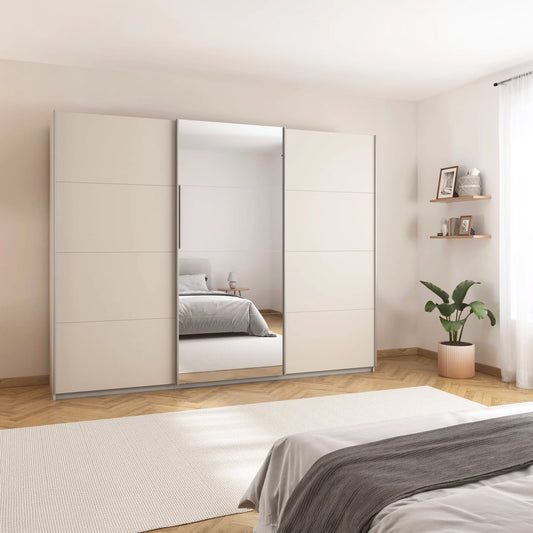 Rauch Impulse 3 Door 1 Mirror Door Sliding Wardrobe styled in a modern bedroom
