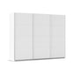 Rauch Impulse three-door sliding wardrobe or closet cabinet in a clean white finish, shown from a three-quarter angle on a solid white background.
