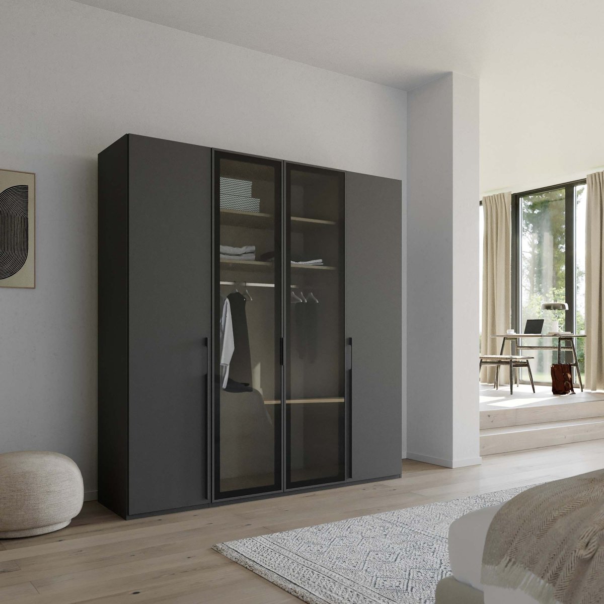 Rauch Kacey 201cm 4 Door Wardrobe 2 Transparent Glass Doors 