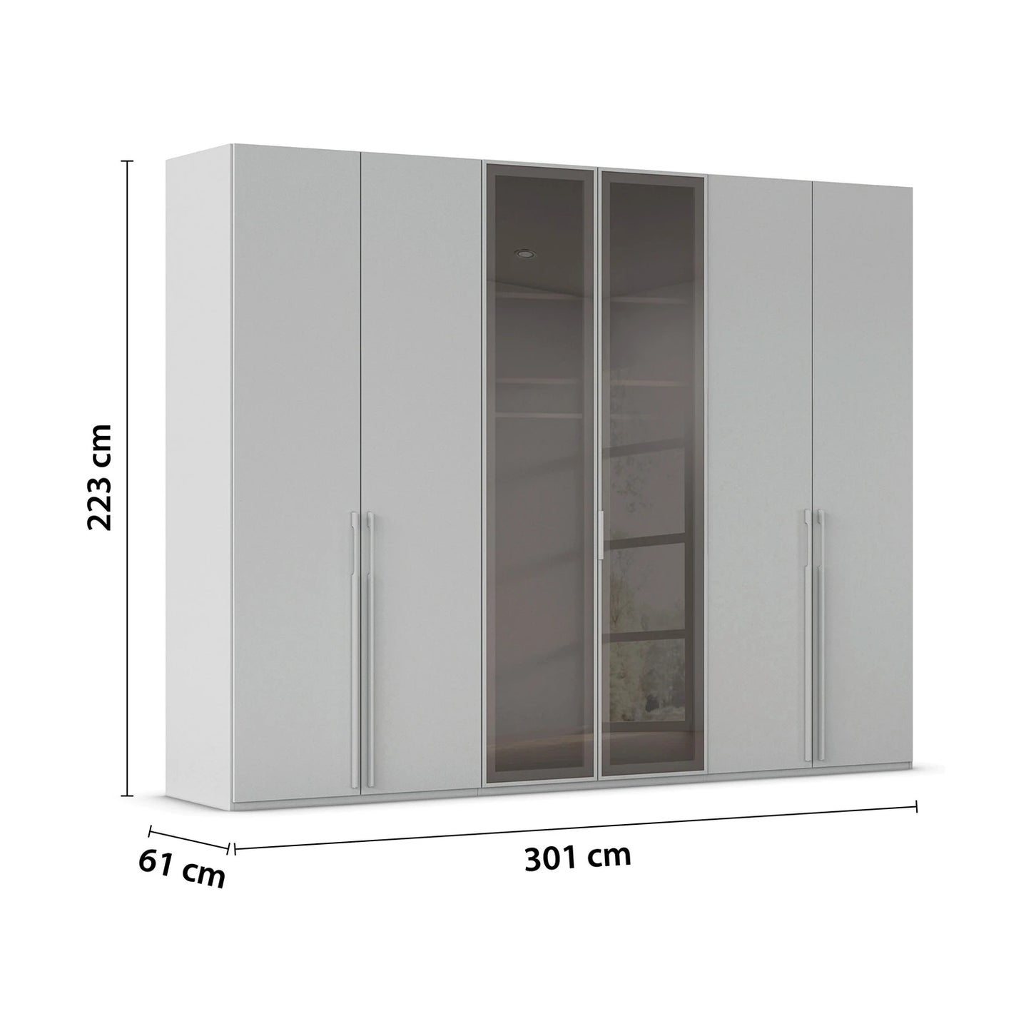 Silk Grey German wardrobe Rauch Kacey with premium storage and glass door design Height 223cm