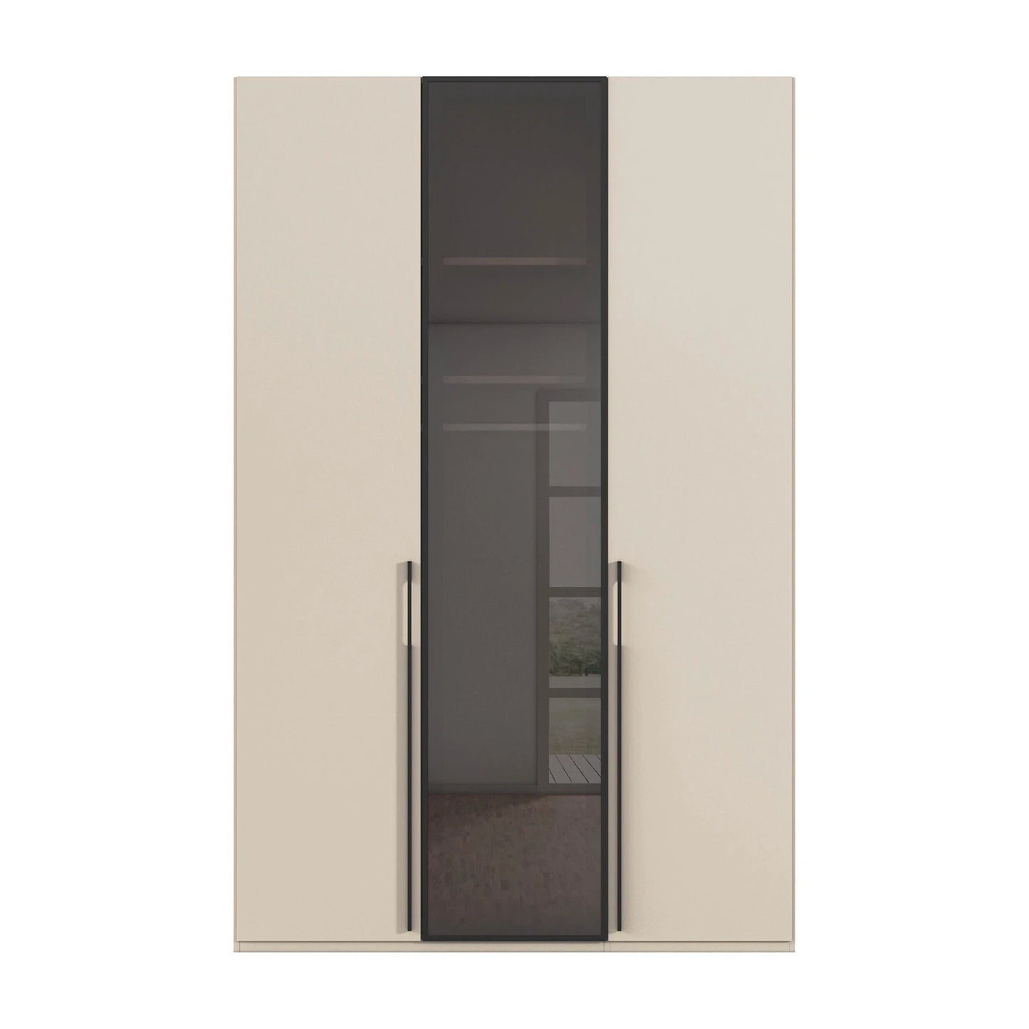 Rauch Kacey Champagne 3 door wardrobe with dark grey glass centre door