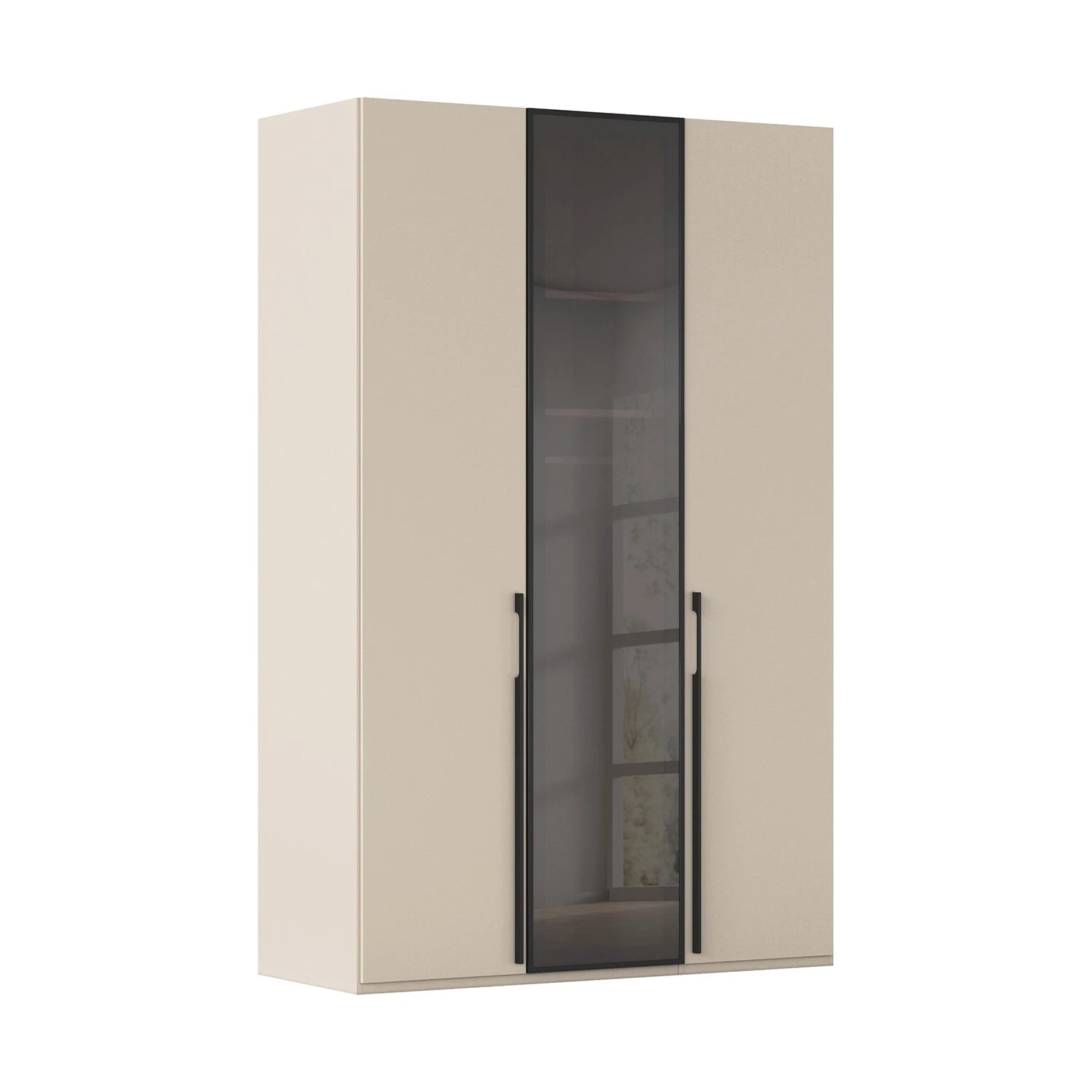 Modern German wardrobe in champagne finish with tinted glass door