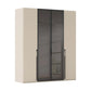 Champagne wardrobe with black handles and smoked glass centre panels