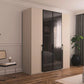 Rauch Kacey Champagne 4 door wardrobe with dark grey glass centre doors Styled in a Modern room