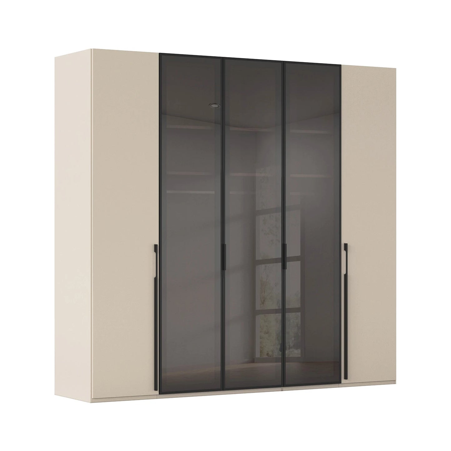 Rauch Kacey Champagne 5 Door Wardrobe With Glass Centre Doors – 251cm