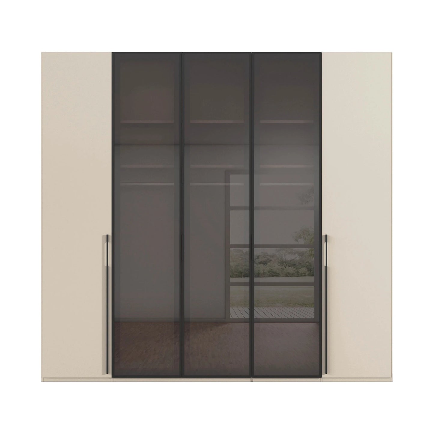 Rauch Kacey Champagne 5 Door Wardrobe With Glass Centre Doors – 251cm