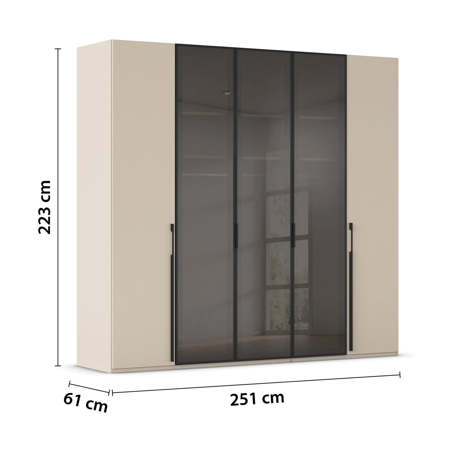 Rauch Kacey Champagne 5 Door Wardrobe With Glass Centre Doors – 251cm