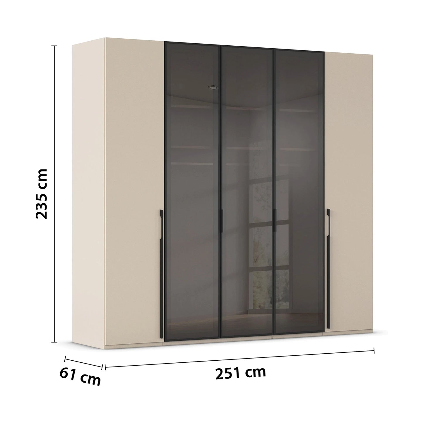 Rauch Kacey Champagne 5 Door Wardrobe With Glass Centre Doors – 251cm