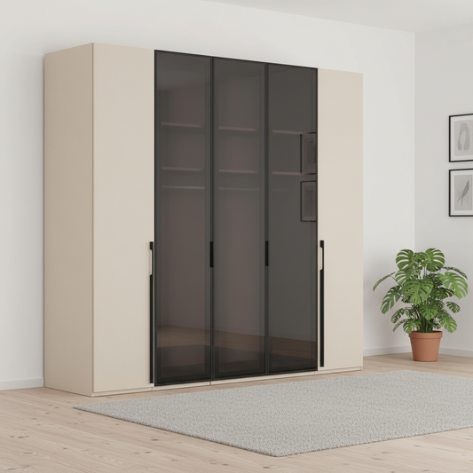 Rauch Kacey Champagne 5 Door Wardrobe With Glass Centre Doors – 251cm