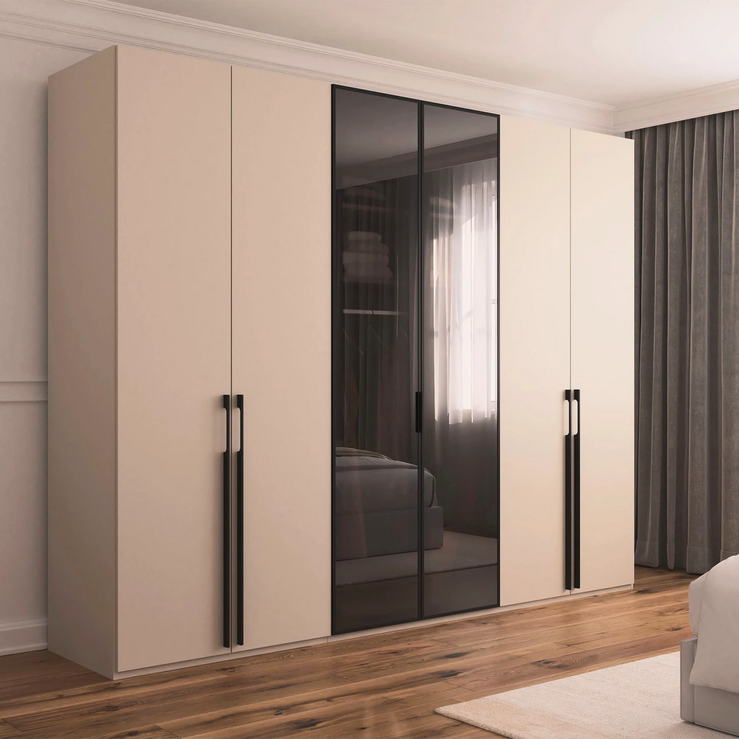 Rauch Kacey Champagne 6 Door Wardrobe With Glass Centre Doors – 301cm