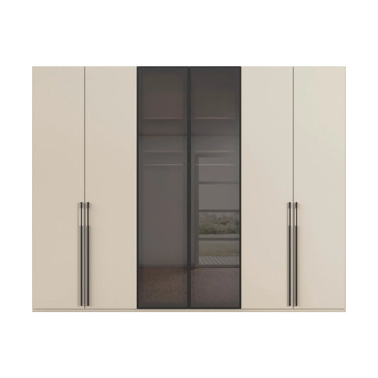 Rauch Kacey Champagne 6 Door Wardrobe With Glass Centre Doors – 301cm