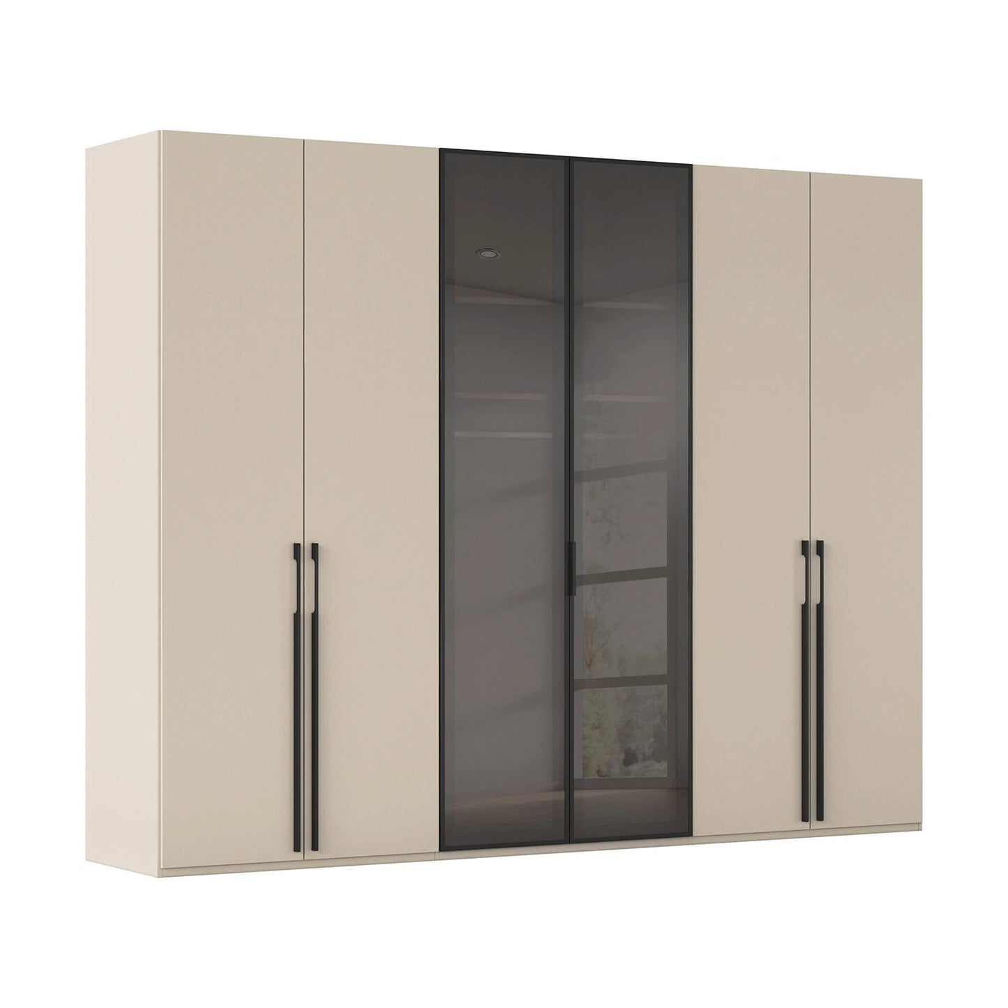 Rauch Kacey Champagne 6 Door Wardrobe With Glass Centre Doors – 301cm
