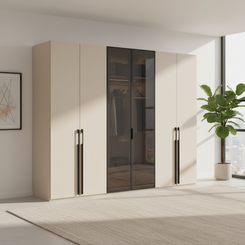 Rauch Kacey Champagne 6 Door Wardrobe With Glass Centre Doors – 301cm