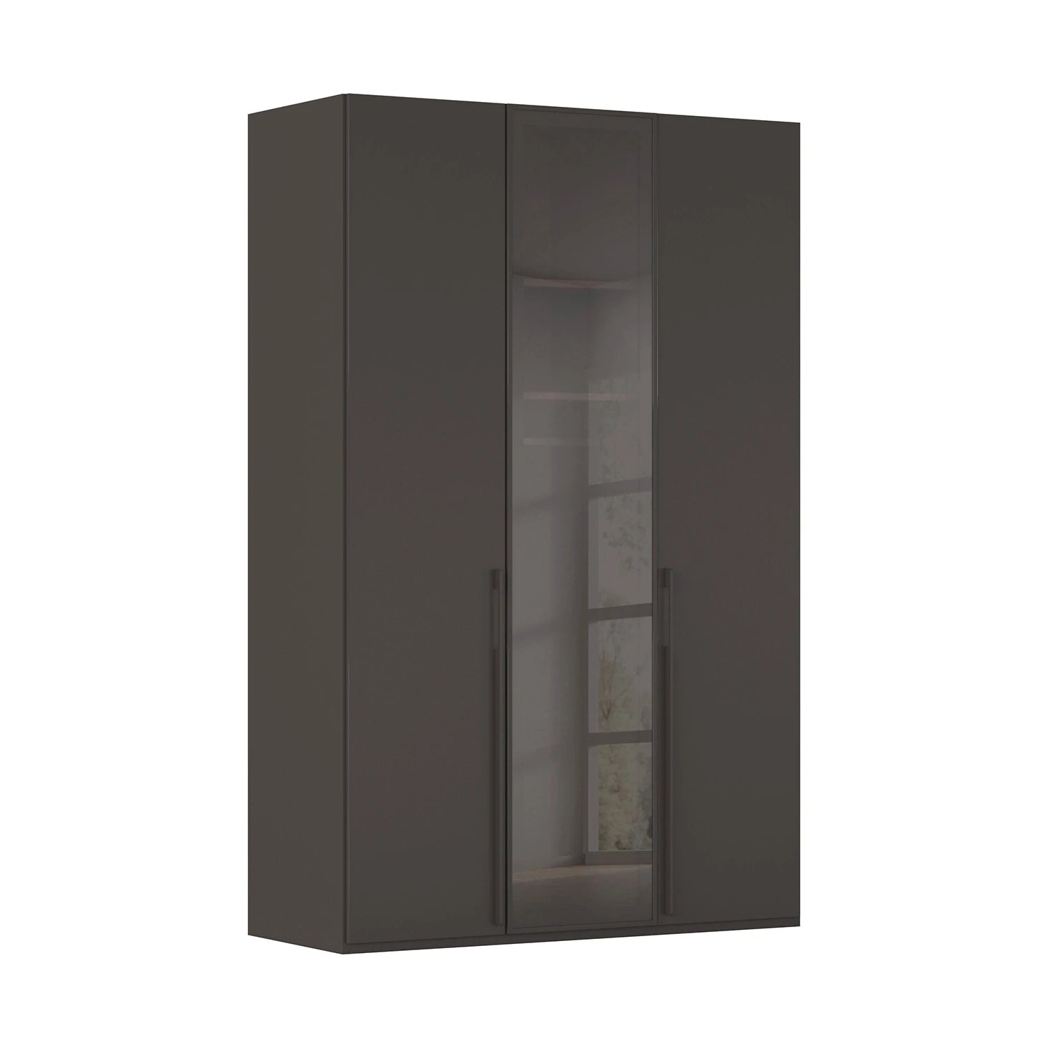 Rauch Kacey 151cm 3 door wardrobe with dark grey glass centre door and Graphite side Doors