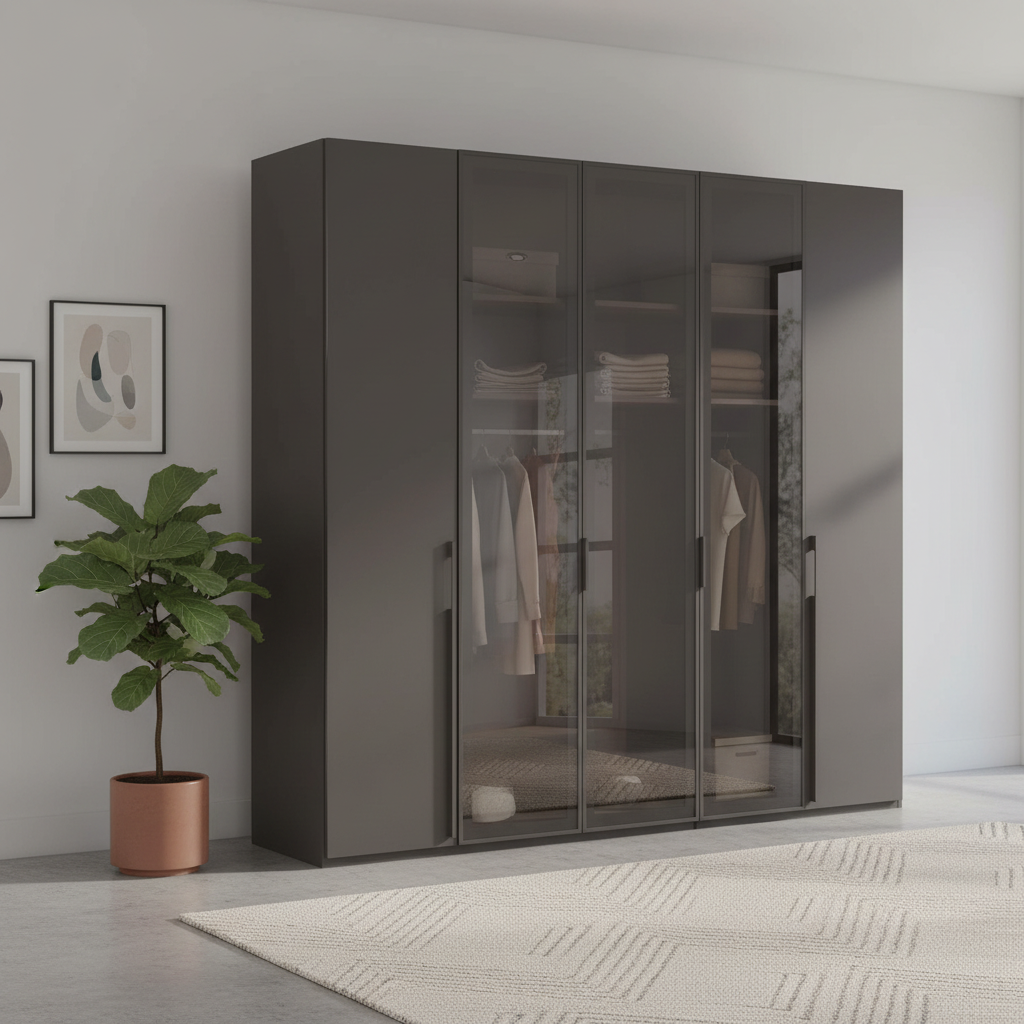 Kacey 251cm 5 Door Wardrobe 3 Glass Doors
