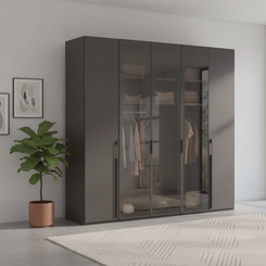 Kacey 251cm 5 Door Wardrobe 3 Glass Doors