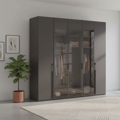 Kacey 251cm 5 Door Wardrobe 3 Glass Doors