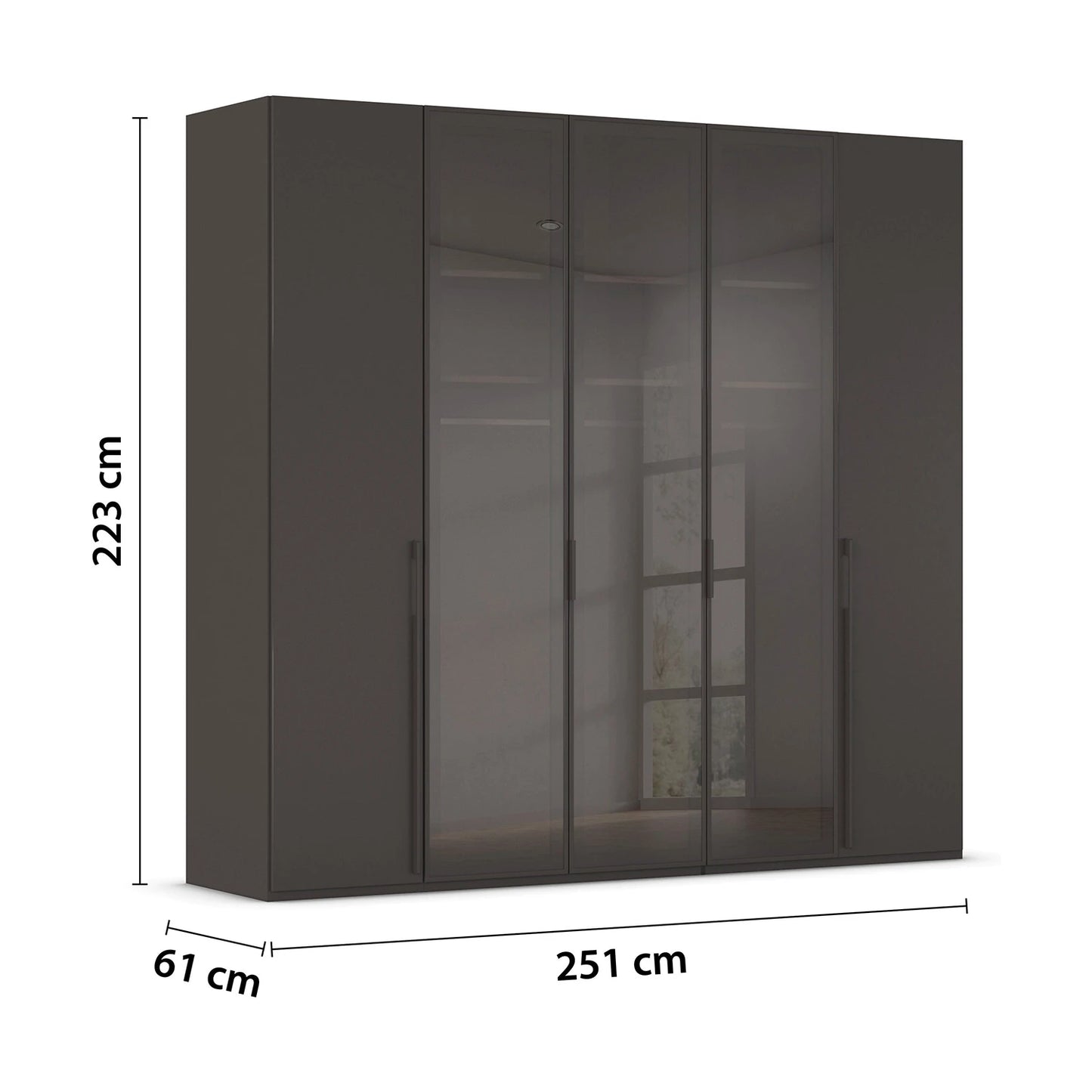 Kacey 251cm 5 Door Wardrobe 3 Glass Doors