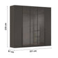Kacey 251cm 5 Door Wardrobe 3 Glass Doors