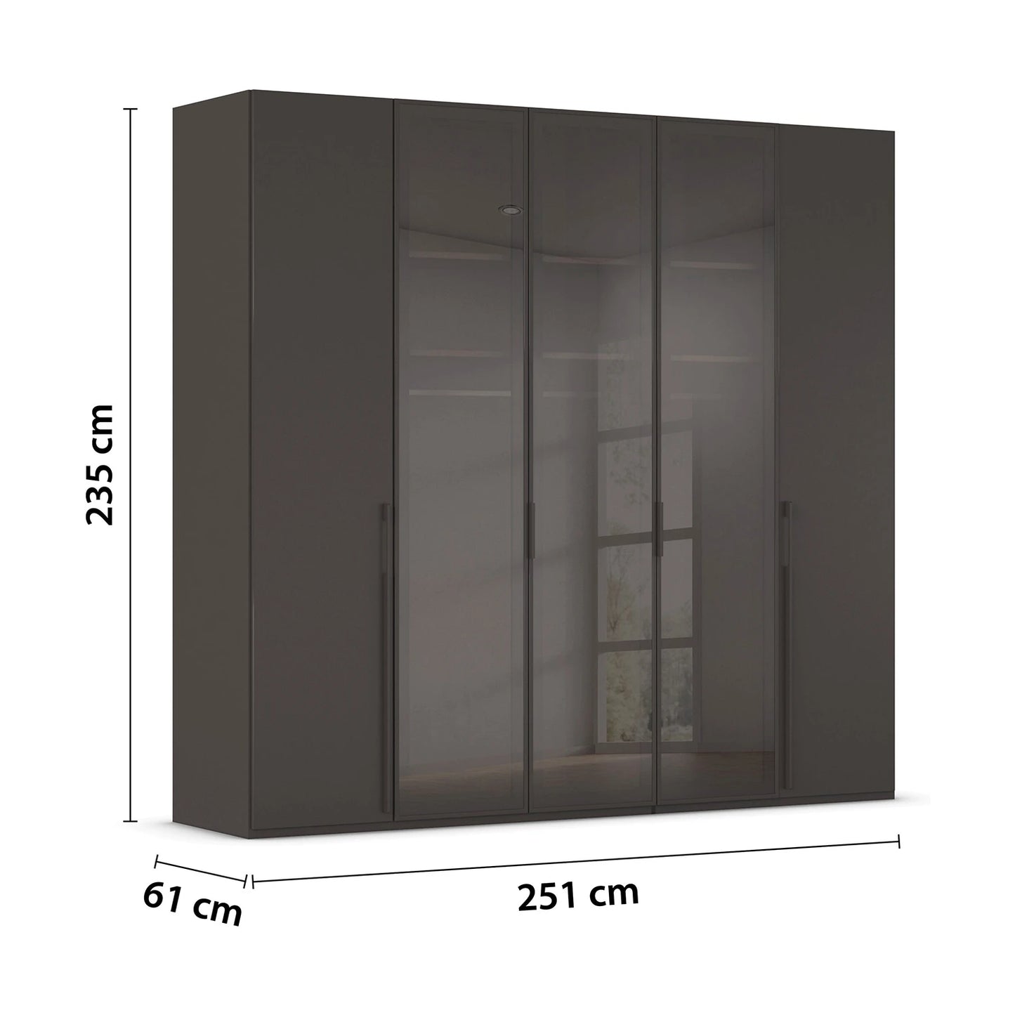 Kacey 251cm 5 Door Wardrobe 3 Glass Doors