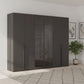 Rauch Kacey 301cm 6 door wardrobe in Graphite with dark grey glass centre doors and soft close hinges