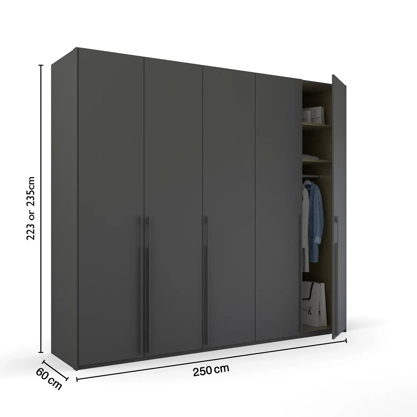 Kacey Pure 5 Door 251cm Wide Wardrobe 