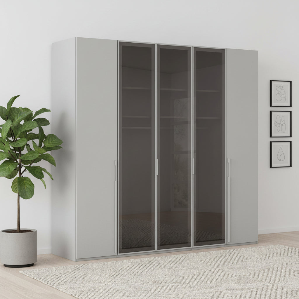 Kacey 251cm 5 Door Wardrobe 3 Glass Doors