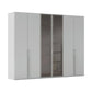 6 Door Large 300cm Wardrobe in Silk Grey Colour with Middle 2 Doors in Smoked Glass by Rauch Orange Plus