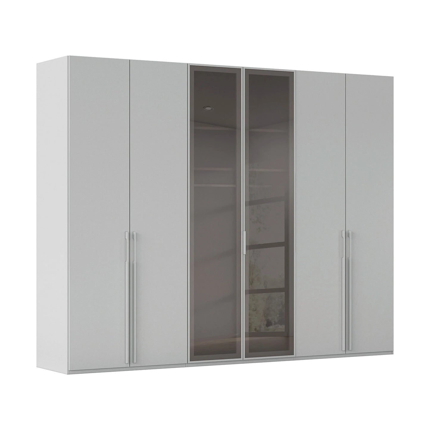 6 Door Large 300cm Wardrobe in Silk Grey Colour with Middle 2 Doors in Smoked Glass by Rauch Orange Plus