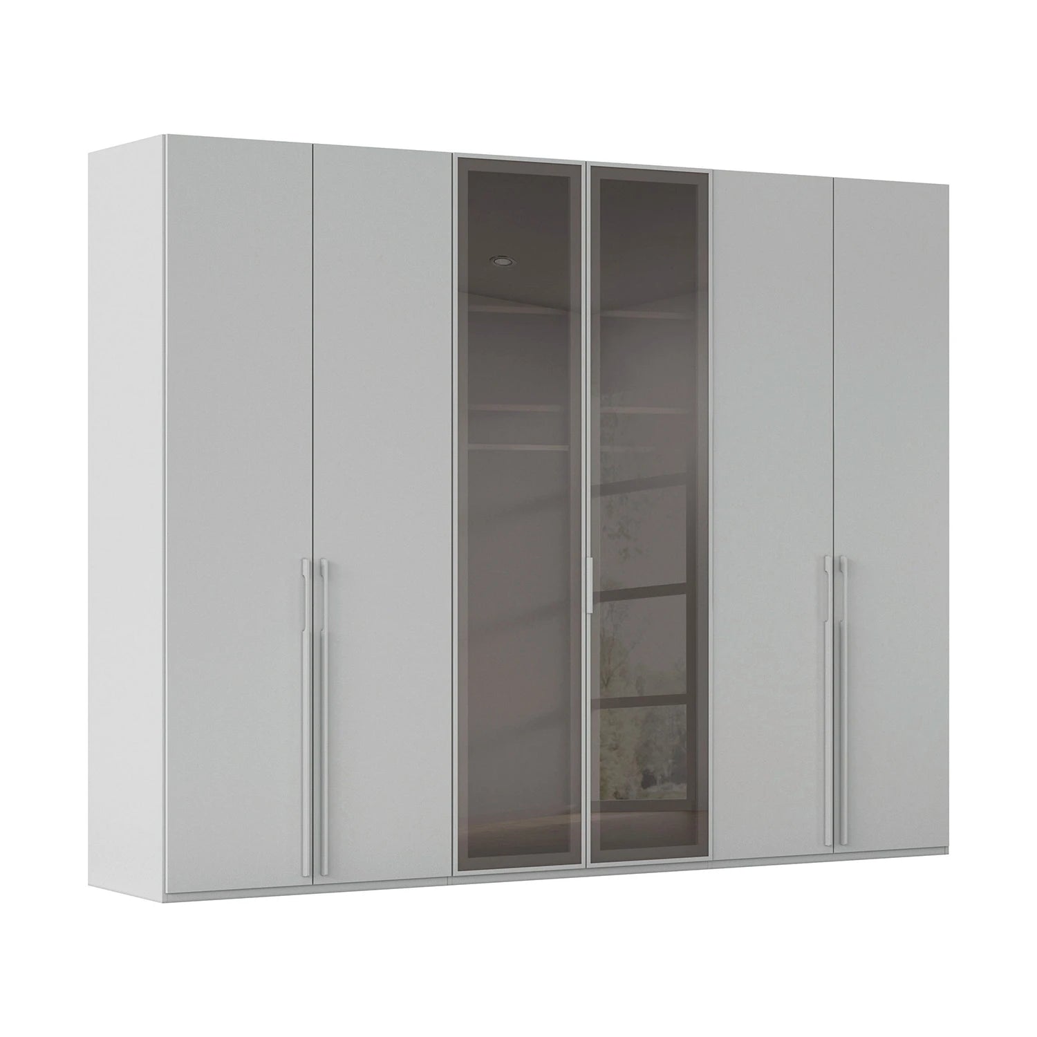 6 Door Large 300cm Wardrobe in Silk Grey Colour with Middle 2 Doors in Smoked Glass by Rauch Orange Plus