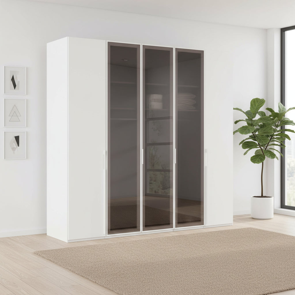 Kacey 251cm 5 Door Wardrobe 3 Glass Doors