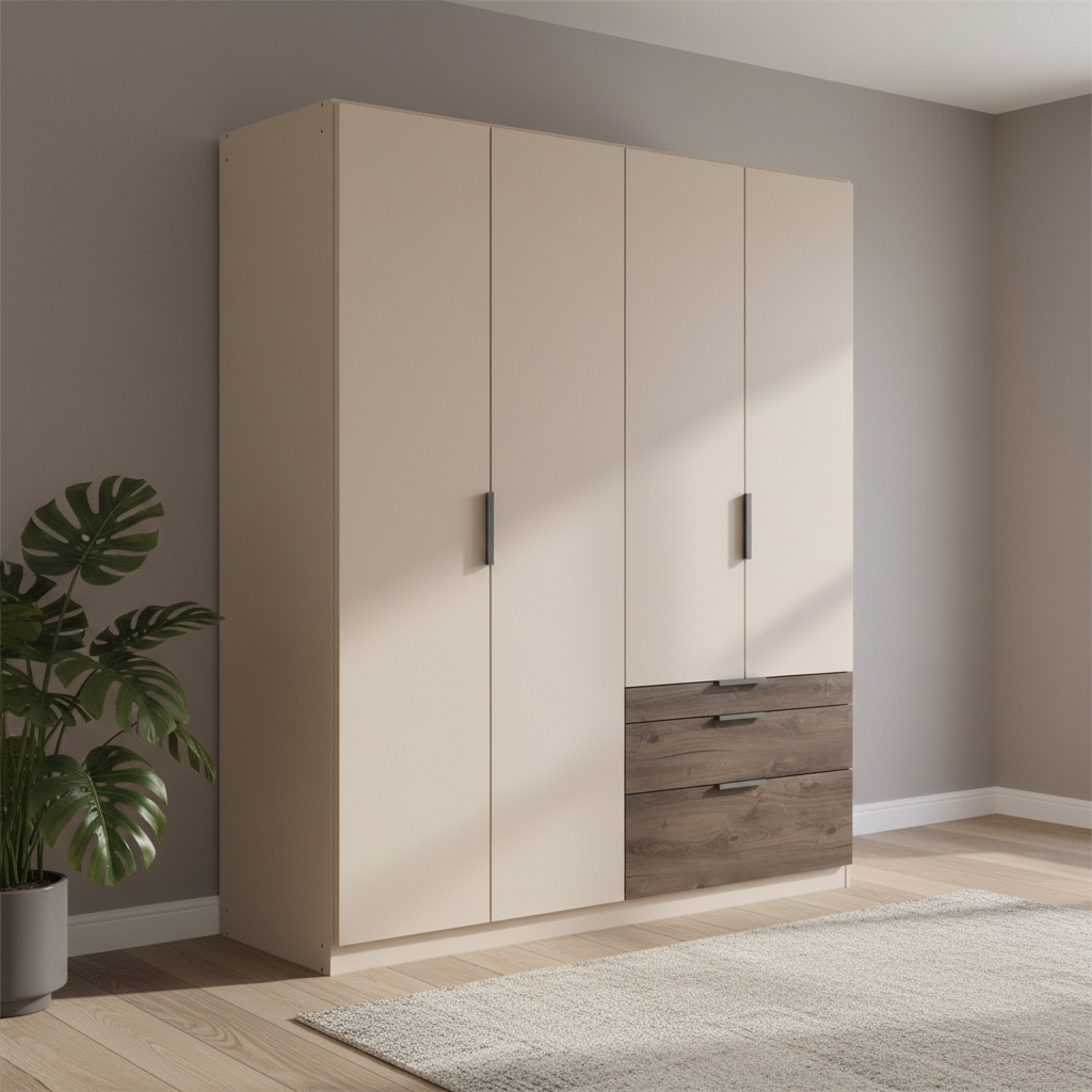 Kodi wardrobe interior showing the adjustable shelf and metal hanging rail in each compartment