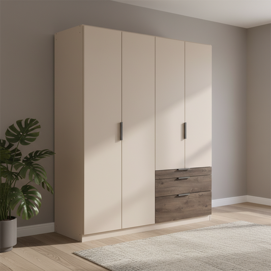 Kodi wardrobe interior showing the adjustable shelf and metal hanging rail in each compartment