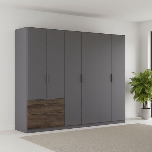 Rauch Kodi Metallic Grey Large 6 Door Wardrobe with 3 Drawers – 271cm