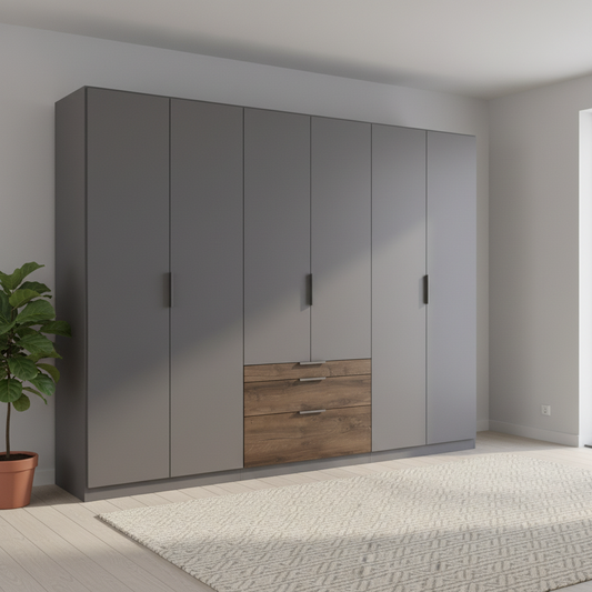 Rauch Kodi Metallic Grey Large 6 Door Wardrobe with 3 Drawers – 271cm