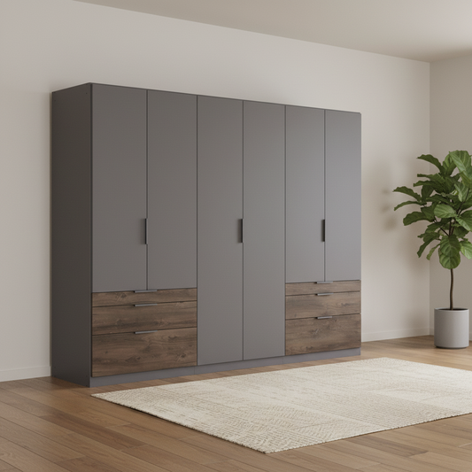 Rauch Kodi Metallic Grey Large 6 Door Wardrobe with 6 Drawers – 271cm