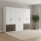 Kodi white 271cm large wardrobe showing the full-height centre section between the two drawer banks