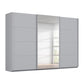 Rauch Forms three door sliding wardrobe in matt silk grey décor with a mirrored centre door
