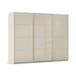 Rauch Forms three door sliding wardrobe with champagne tempered glass fronts and colour-matched bar handles show at width 271cm