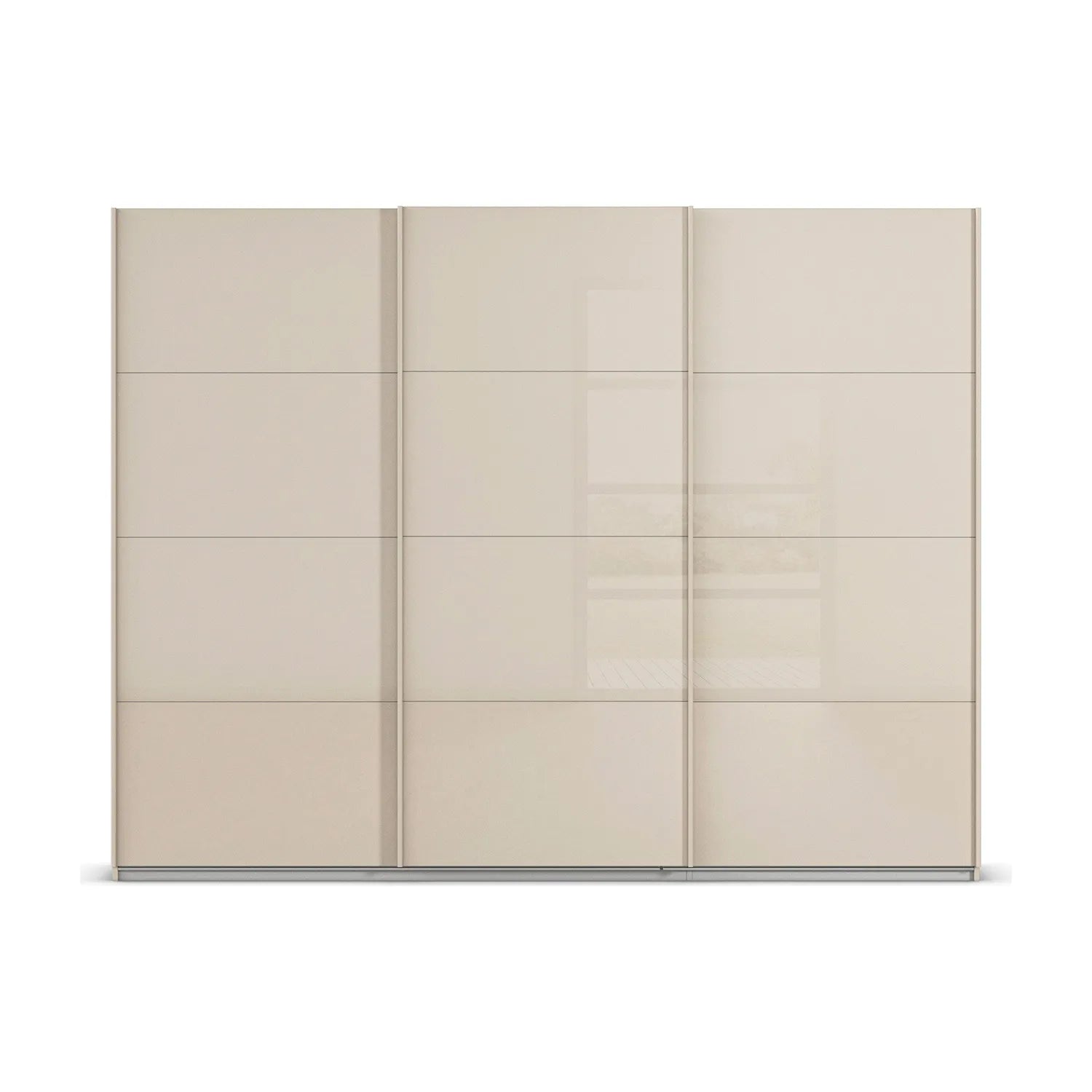 Rauch Forms champagne glass sliding wardrobe showing the Silk Grey base plinth beneath the doors