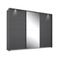 Rauch Forms three door sliding wardrobe in matt metallic grey with a mirrored centre door and Light Frame